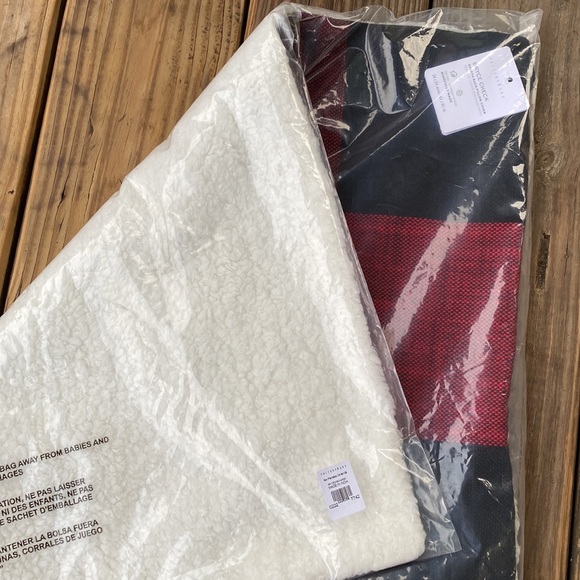 Pottery Barn Red and Black Bryce Sherpa Back Check Pillow Cover - Picture 9 of 15